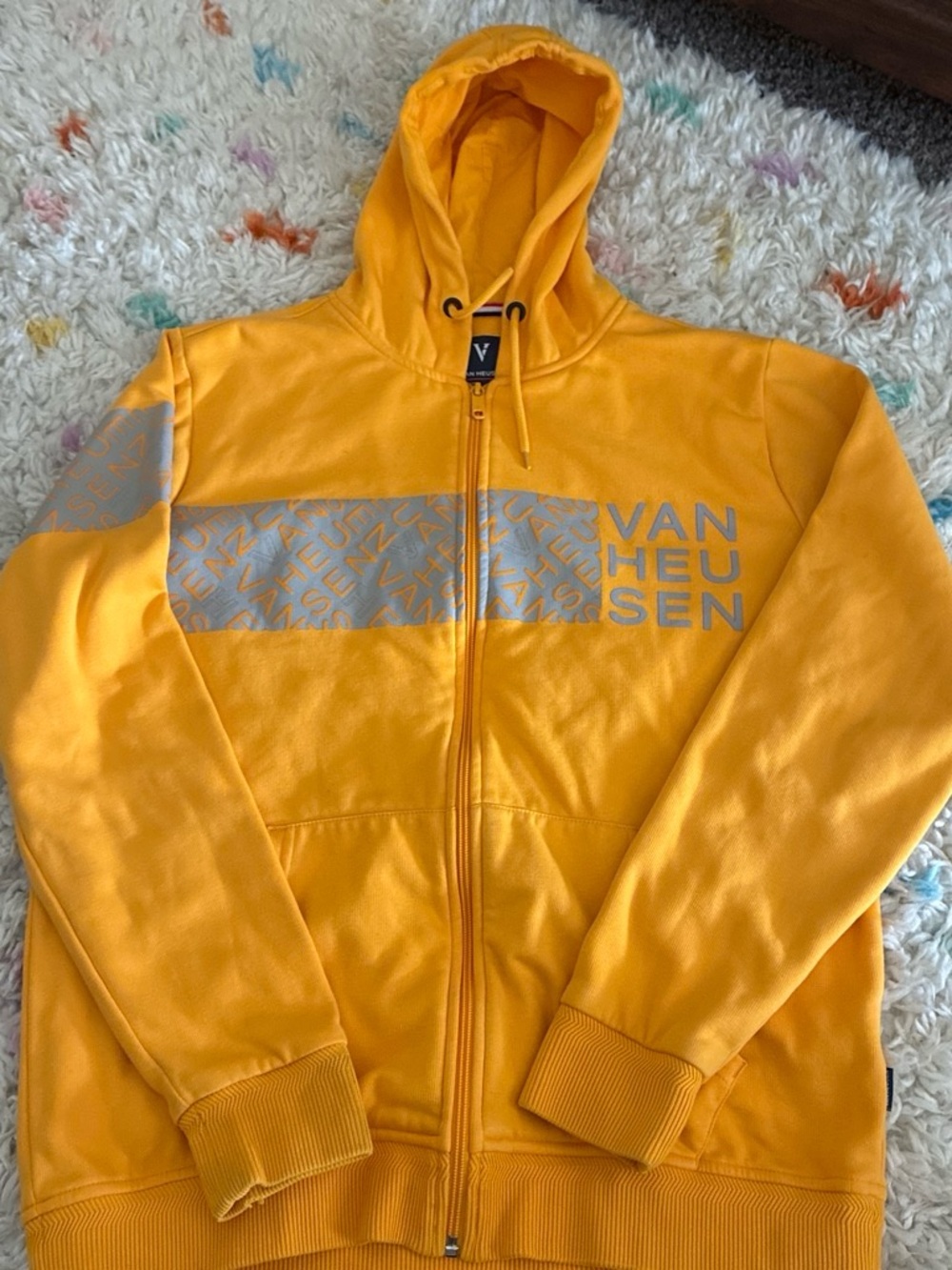 Van Heusen Bright Yellow Full-Zip Hoodie with Gray Logo Stripe